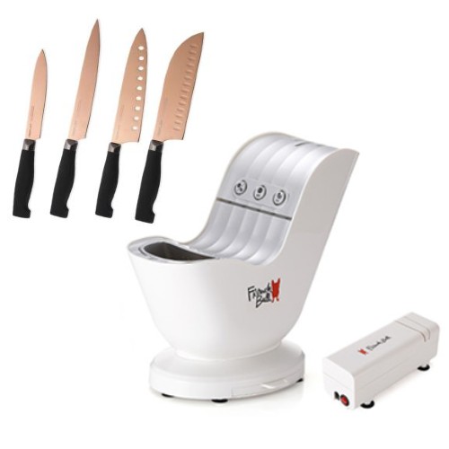 무케렌시아 프렌치불 UV자외선 칼살균기 FB-OKC1810 +티타늄 4종 칼세트 + 칼블럭 (화이트)_이미지