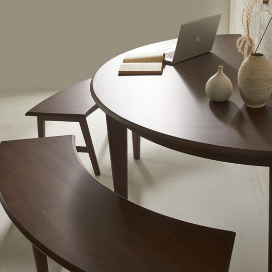 퍼피노 빌리 반원 원목 식탁 1800 (의자2개+벤치1개)_이미지