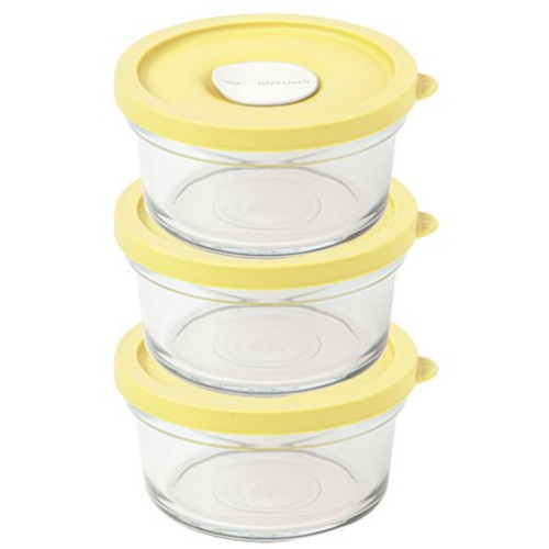 SGC솔루션 글라스락 렌지쿡 촉촉한 햇밥용기 원형 옐로우에디션 350ml (3개)