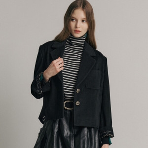 마쟈 울혼방 아웃포켓 기모 크롭 자켓 블랙 CB11QJ300ONBK1