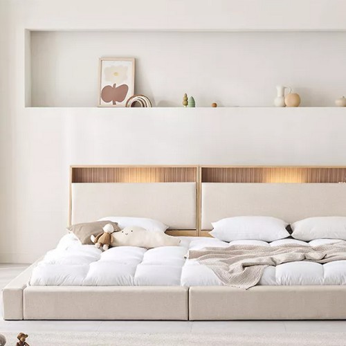 아씨방 제로업 LED수납헤드 가죽 세이프 패밀리침대 SS+Q (독립스프링)_이미지