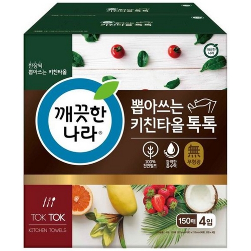 깨끗한나라 ㅤ뽑아쓰는 키친타올 톡톡 150매 (4개) *1팩_이미지