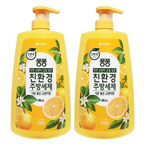 LG생활건강 퐁퐁 친환경 주방세제 오렌지 980ml (2개)