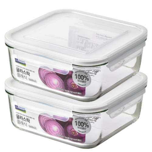 글라스락 클래식 화이트에디션 정사각 2.6L (2개)_이미지