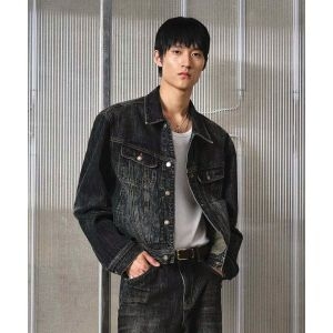 엘무드 LMOOD 버번 데님 트러커 자켓 블루블랙 L4AO0030BB 130163