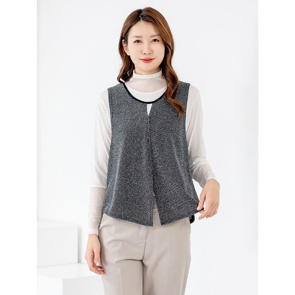 모슬린 엄마옷 조끼 라운드 펄 레이어드 MQG126625 마담 미시 중년여성 빅사이즈 할머니옷 50대 60대 70대