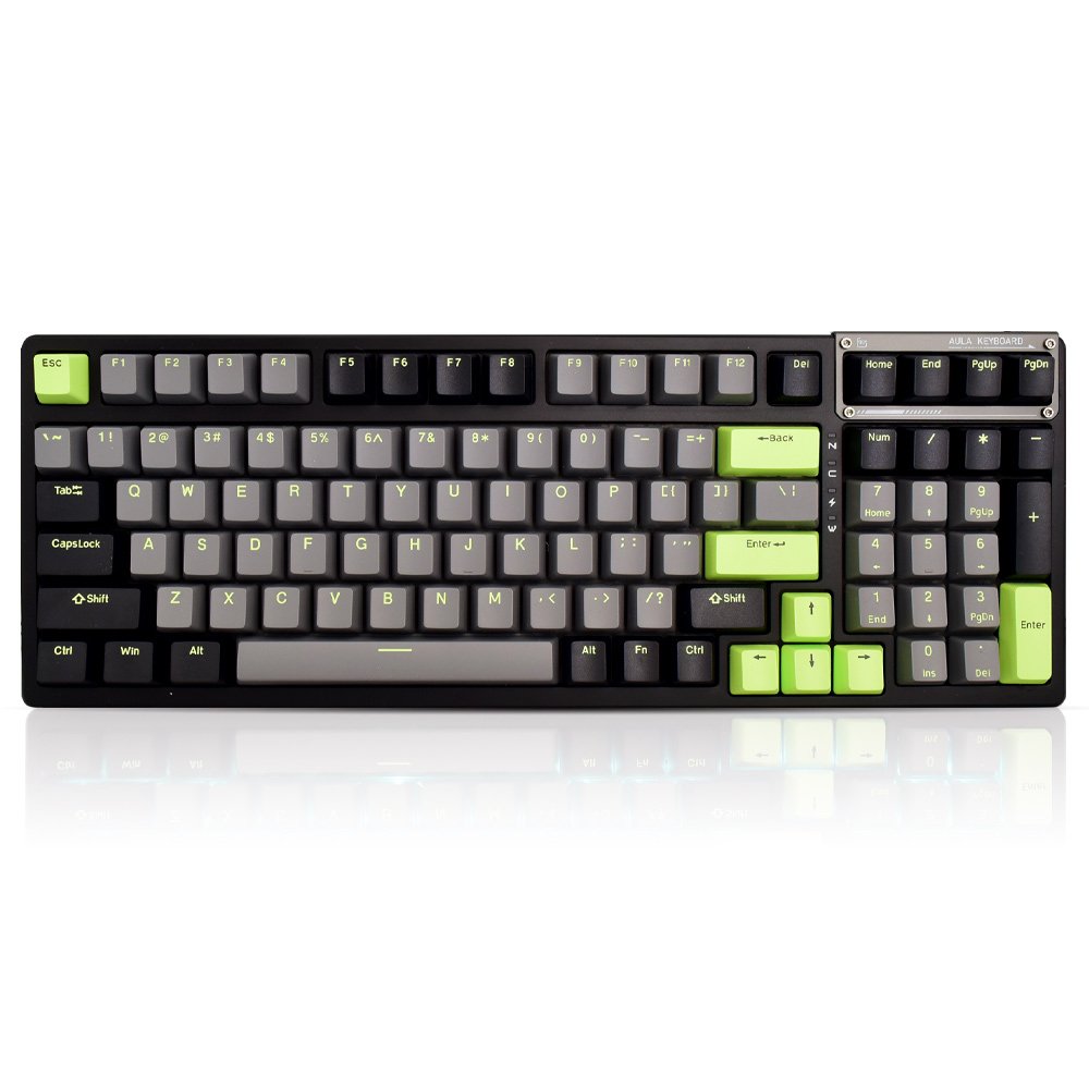 AULA F98 PBT RGB 풀윤활 유무선 기계식 블랙 그레이 그린 영문 (황축)_이미지