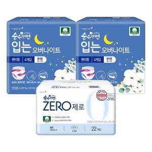 순수한면 입는 오버나이트 중대형 4매*2팩 + 제로 중형 22매*1팩 세트