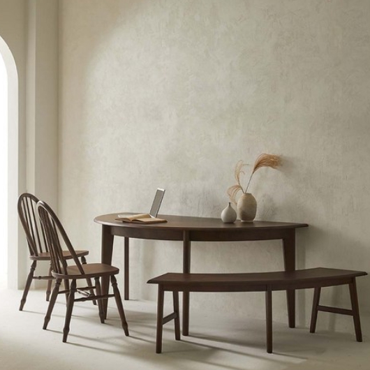 퍼피노 빌리 반원 원목 식탁 1800 (아치형의자2개+벤치1개)