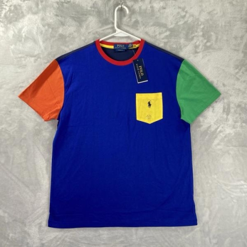 폴로랄프로렌 14577259 폴로 티셔츠 남성 미디엄 블루넥 치킨 컬러블록 포켓티