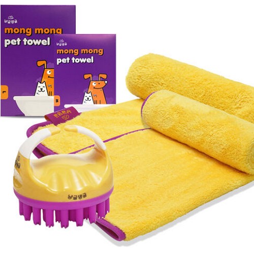 냥글댕글 5중 돌기 실리콘 브러쉬 + 몽몽 펫타올 L_이미지