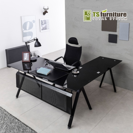 TS퍼니처 TS-11 책상용 강화유리 중역책상 ㄱ자 세트