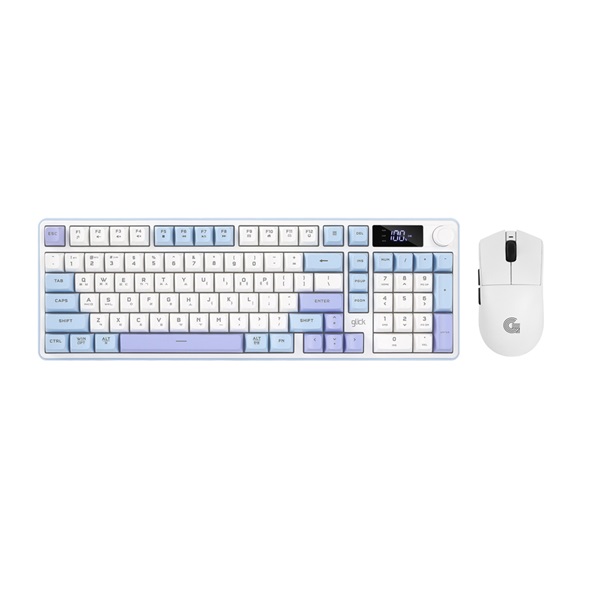 지클릭커 OFFICEPRO WMK990 사일런스 M LCD 98 무선 키보드 마우스 세트 (Sky City)_이미지