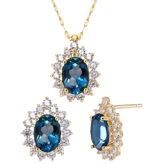 골드앤 14K 천연 런던블루 토파즈 목걸이 귀걸이 세트_이미지