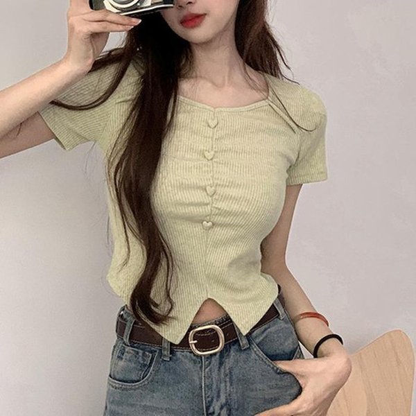 더블디 러블리 내추럴 여성 하트 반팔 니트 TDN-0077 40363398A