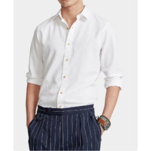 폴로랄프로렌 화이트 버튼다운 롤드 슬리브 코튼 셔츠 710837297003_이미지