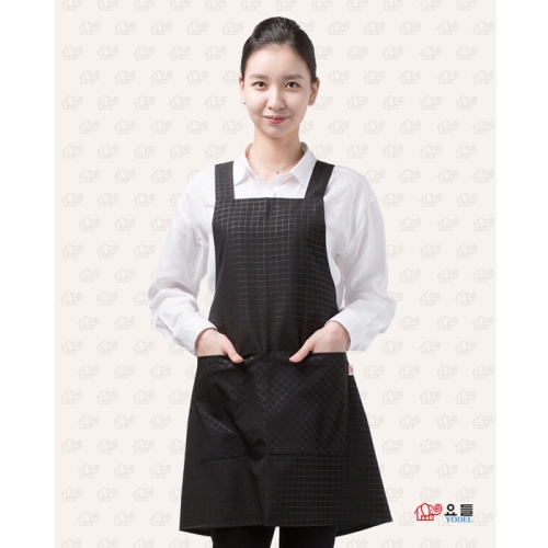 [불명] 허니체크 앞치마  블랙  요들 커트보 파마보 드라이보 염색보 가운 미용실 미용재료_이미지