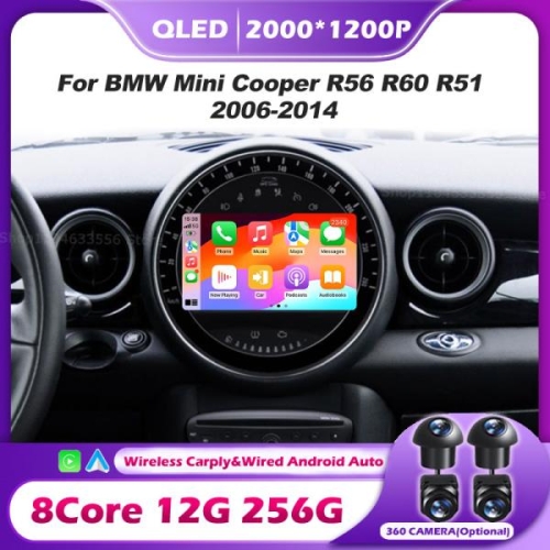 BMW 미니 쿠퍼 R56 R60 R51 2006-2014용 안드로이드 15 무선 CarPlay 오토 GPS 카플레이 내비게이션 스테레_이미지
