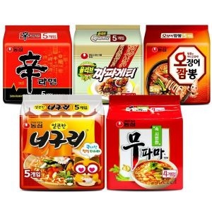농심 신라면5개 + 짜파게티5개 + 오징어짬뽕5개 + 얼큰한너구리5개 + 무파마4개_이미지