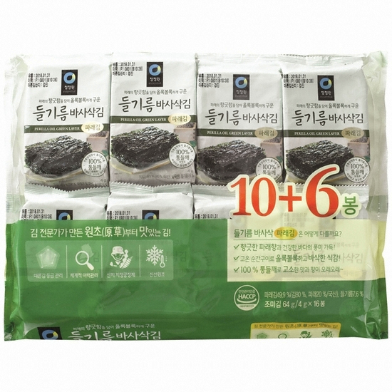 대상 청정원 들기름 바사삭김 파래김 4g (32개)