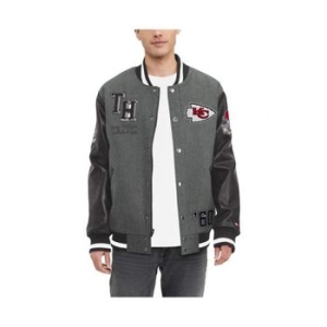 타미힐피거 맨즈 헤더 Gray 블랙 Kansas 시티 Chiefs Gunner Full-Zip 바시티 자켓 17579153 5