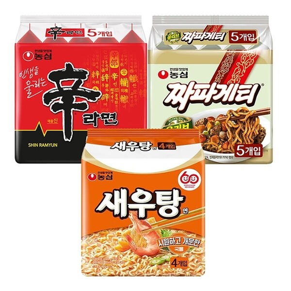 농심 신라면 120g 10개 + 새우탕면 122g 4개 + 올리브짜파게티 140g 5개_이미지