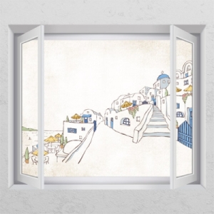  꾸밈 ic275-산토리니거리1_창문그림액자