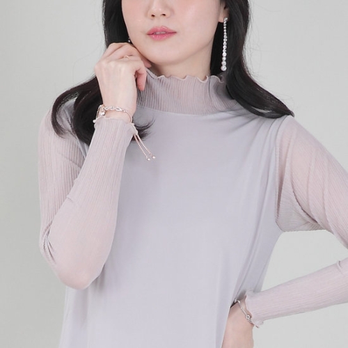 애비뉴투지 엄마옷 망사 시스루 플리츠 봄 가을 블라우스 B10404_이미지