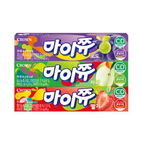 크라운제과 마이쮸 스틱 44g 3종 세트 (딸기 5개+포도 5개+사과 5개)