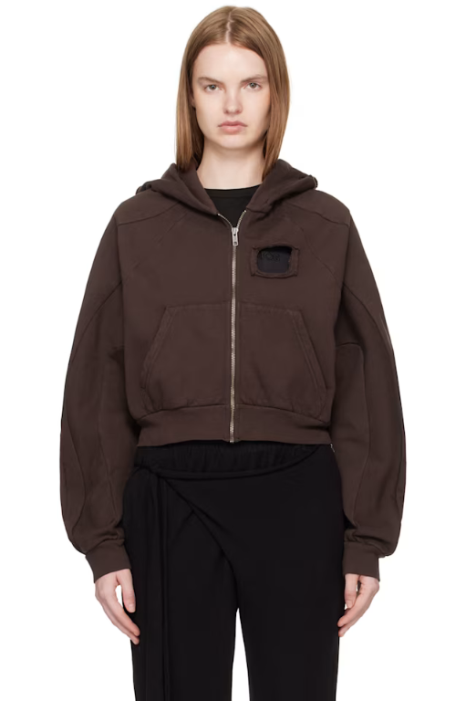 오토링거 Brown Distressed Multiline Zip Hoodie 252016F097001