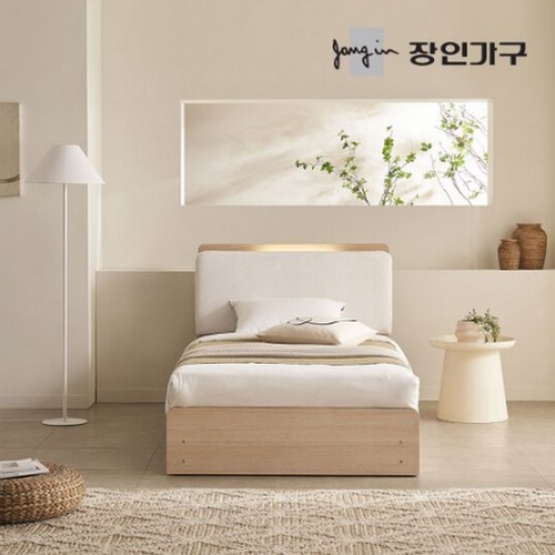 장인가구 가든 패브릭 쿠션헤드 LED 서랍형 수납침대 SS (7존독립스프링)