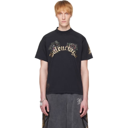 발렌시아가 블랙 태키 타투 티셔츠 251342M213030