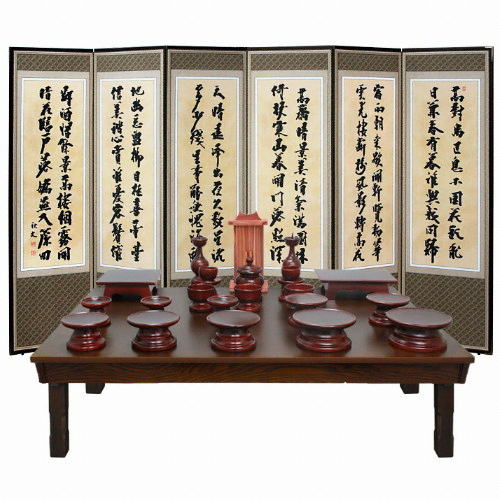 박씨상방 남원 오리목 실용제기 23P (향나무지방틀) (+교자상(4.0엔틱)+병풍(고화))_이미지
