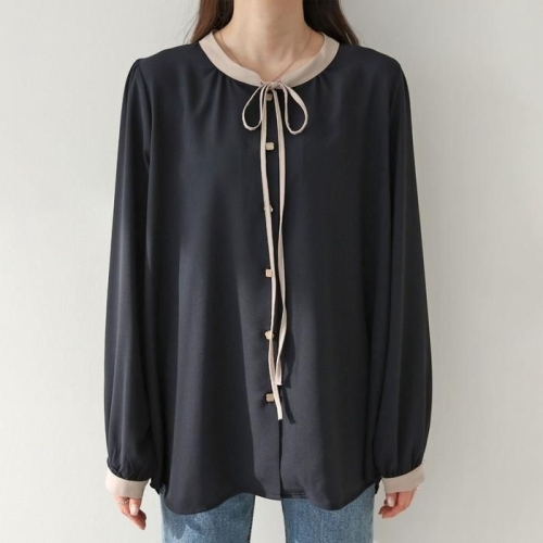 아이우먼 리본배색버튼블라우스 DBG622M503 빅사이즈