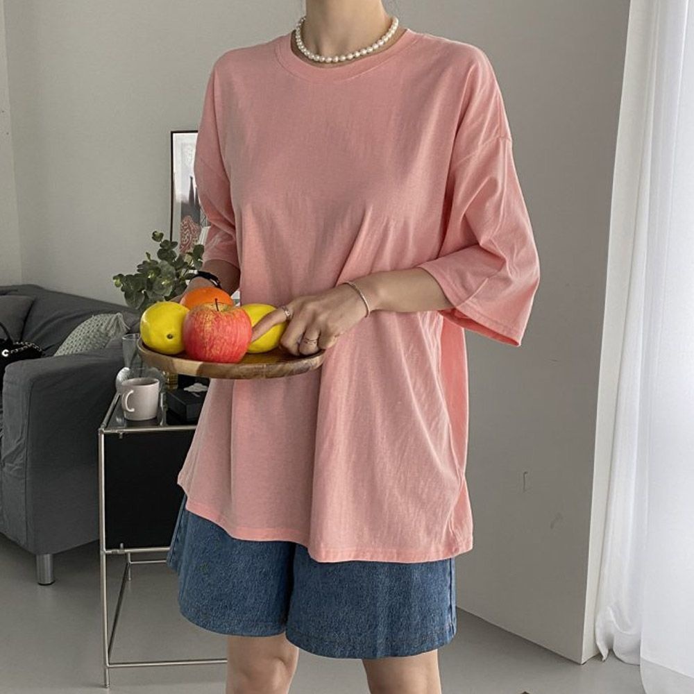 나야홍 빅사이즈 603 파스텔무지박시티셔츠 DRAX461_이미지