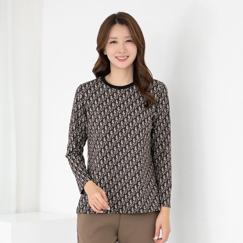 모슬린 엄마옷 라운드 나염 긴팔티셔츠 TS510110 중년여성/50대/60대/70대/빅사이즈/할머니옷_이미지