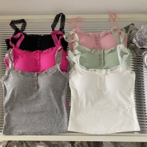 메쉬 버튼 민소매티셔츠트렌디 WFJTFN0