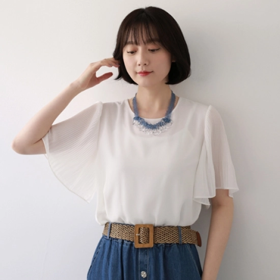 웬디즈갤러리 핑블루 이중 쉬폰 블라우스 JBL104_이미지