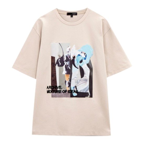 포토 EMB 아트워크 숏 슬리브 티셔츠 3022103141569