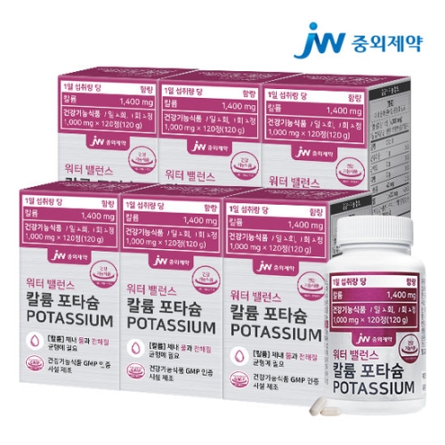 JW중외제약 워터 밸런스 칼륨 포타슘 120정 (6개)