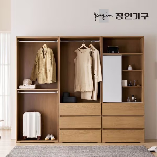 장인가구 클래드 드레스룸 파우더장 800 2단 800 3단서랍 행거 세트 2400