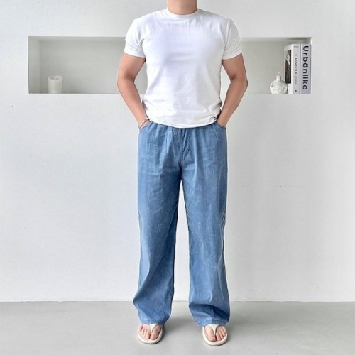 남성 3컬러 빅사이즈 여름팬츠 허리밴딩 와이드 바지 WFJ77PW