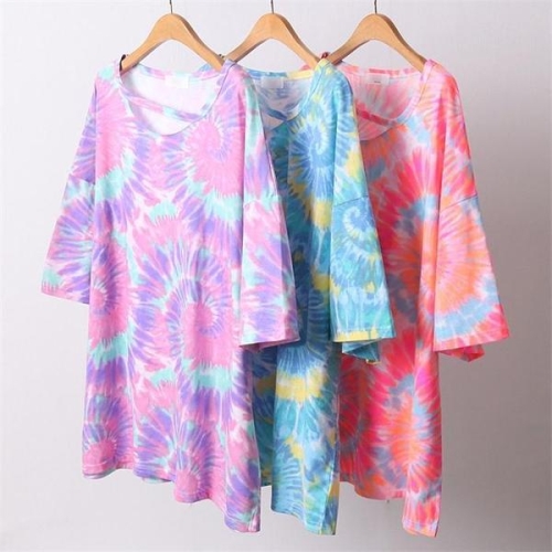 빅사이즈사랑해요 D414L105 코튼물나염8부티셔츠 KY S6970922