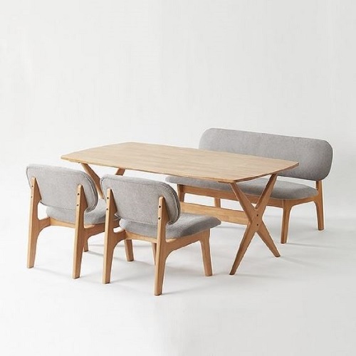 한샘 포레 릴렉스 F 식탁 1600 (패브릭의자2개+벤치1개)