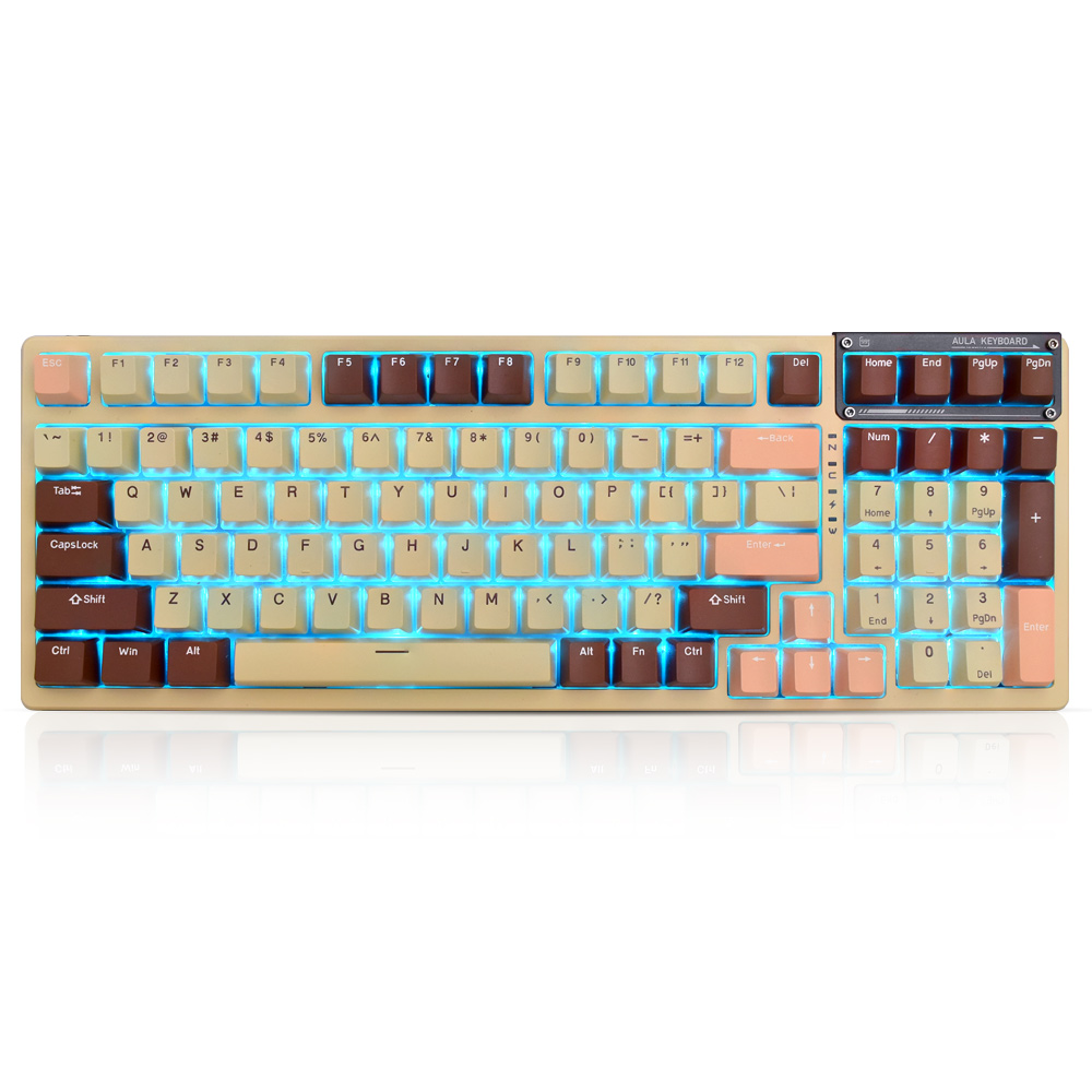 AULA F98 PBT RGB 풀윤활 유무선 기계식 브라운 핑크 오렌지 영문 (중고)_이미지