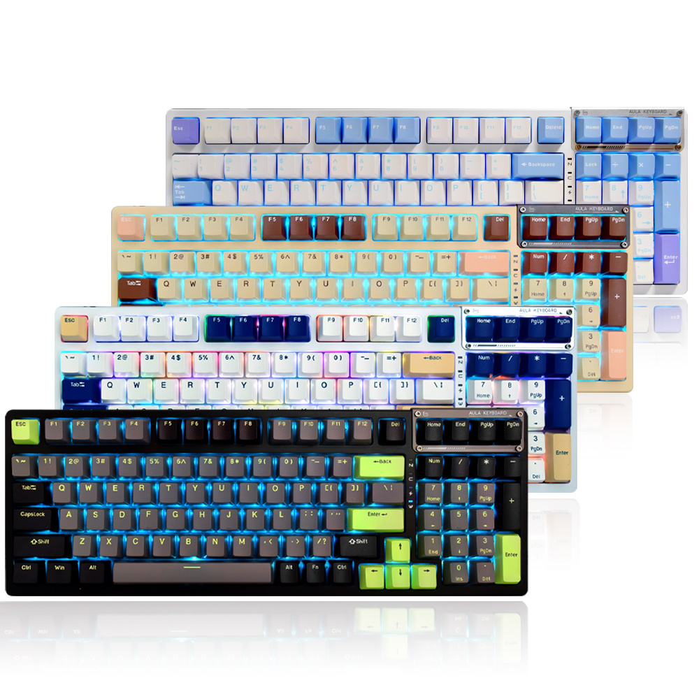 AULA F98 PBT RGB 풀윤활 유무선 기계식 브라운 핑크 오렌지 영문 (중고)_이미지