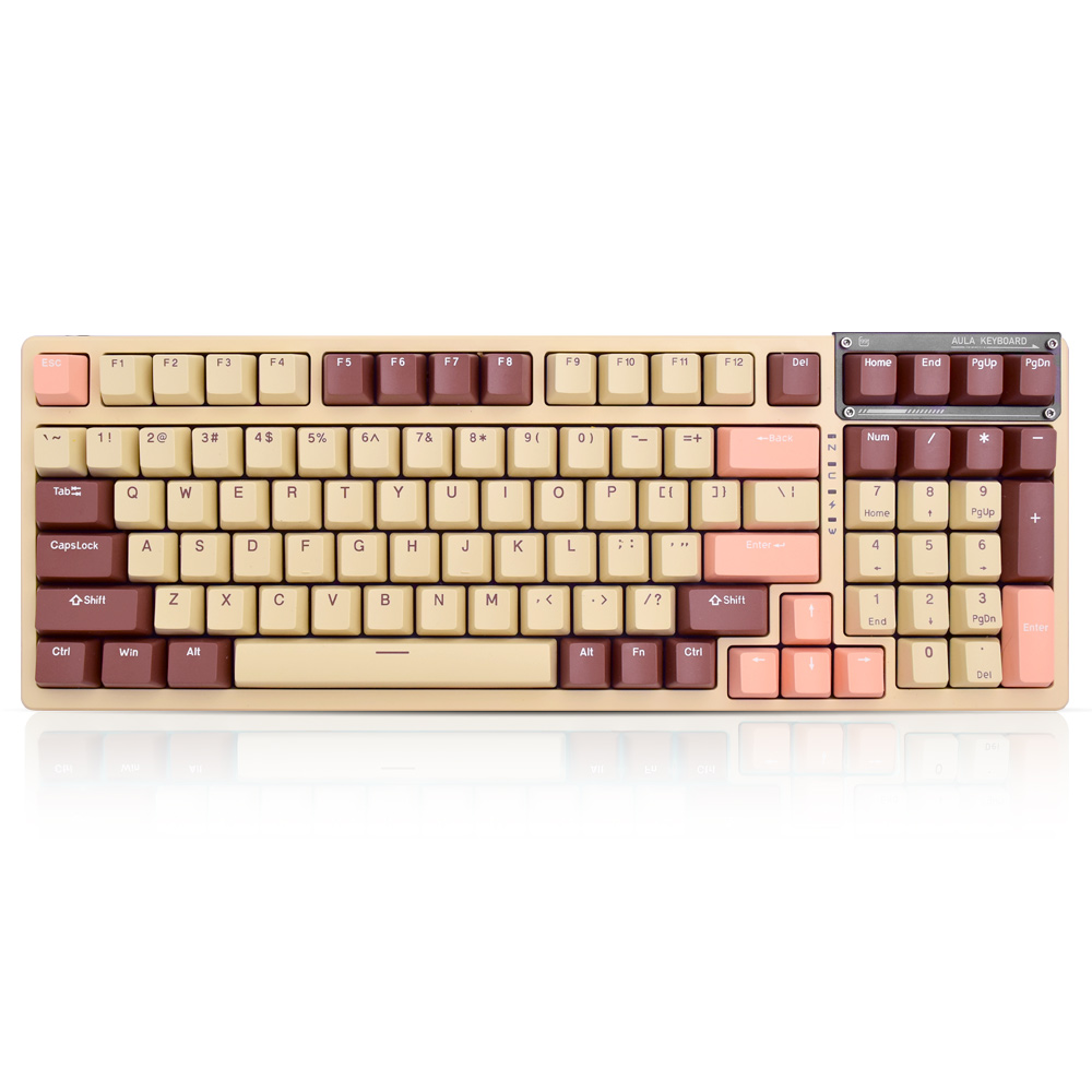 AULA F98 PBT RGB 풀윤활 유무선 기계식 브라운 핑크 오렌지 영문 (중고)_이미지