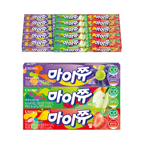 크라운제과 마이쮸 스틱 44g 3종 세트 (딸기 15개+포도 15개+사과 15개)이미지입니다. 누르면 해당 게시물로 새창이동합니다.
