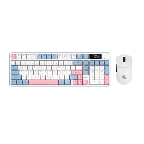 지클릭커 OFFICEPRO WMK990 사일런스 M LCD 98 무선 키보드 마우스 세트 (Sky Pink)