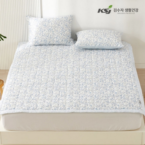 김수자생활건강 듀라론 냉감 여름 플라워 누빔 침대패드 (퀸 Q)_이미지